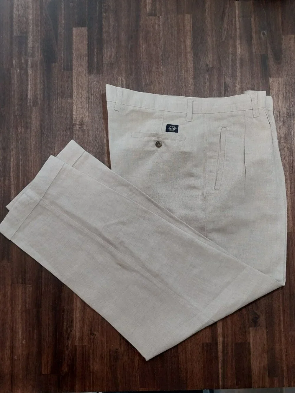 Vintage 90s Dockers Khakis Pants 38x32 Beige Relaxed Fit Two-Pleated Linen Cotto